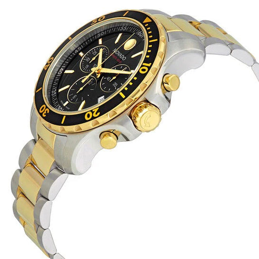 Movado Series 800 Chronograph Black Dial Two Tone Steel Strap Watch- 2600146