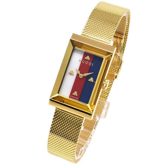 Gucci G-Frame Mother of Pearl Dial Yellow Gold Mesh Bracelet Watch - YA147410