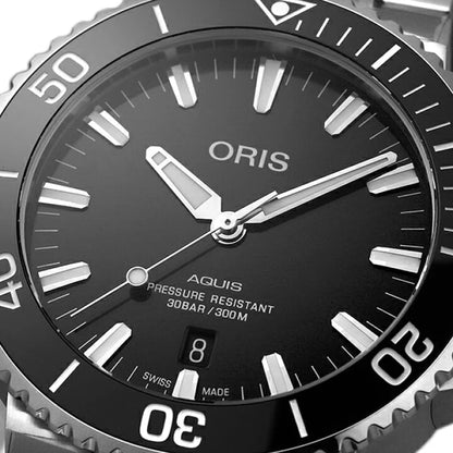 Oris Aquis Date Black Dial Silver Steel Strap 43.5MM Watch - 0173377304134-0782405PEB