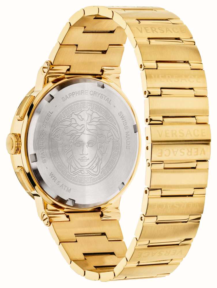 Versace Greca Chronograph Black Dial Gold Steel Strap Watch - VEZ900421
