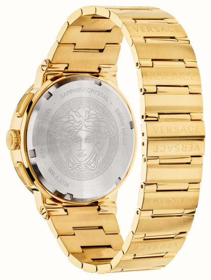 Versace Greca Chronograph Black Dial Gold Steel Strap Watch - VEZ900421
