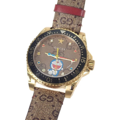 Gucci Dive Doraemon Quartz Brown Dial Brown Leather Strap Watch - YA136335