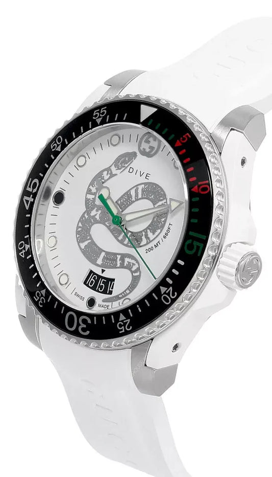 Gucci Dive Quartz White Dial White Rubber Strap Watch - YA136330