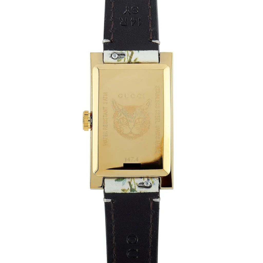 Gucci G-Frame Floral Mother of Pearl Dial White Leather Strap Watch - YA147407