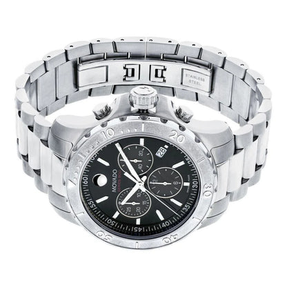 Movado Series 800 Chronograph Black Dial Silver Steel Strap Watch- 2600110