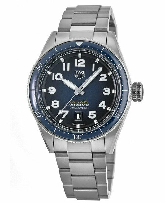 Tag Heuer Autavia Automatic Blue Dial Silver Steel Strap Watch- WBE5116.EB0173