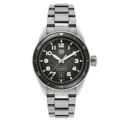 Tag Heuer Autavia Automatic Grey Dial Silver Steel Strap Watch- WBE5114.EB0173