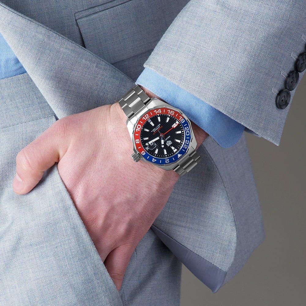 Tag Heuer Aquaracer GMT Caliber 7 Pepsi Black Dial Silver Steel Strap Watch- WAY201F.BA0927