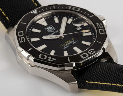 Tag Heuer Aquaracer Calibre 5 Automatic Black Dial Black Nylon Strap Watch- WAY211A.FC6362