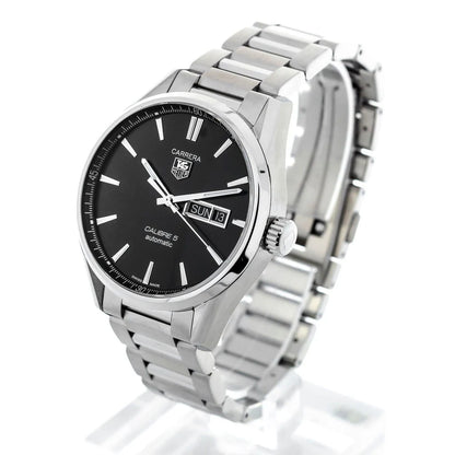 Tag Heuer Carrera Calibre 5 Automatic Black Dial Silver Steel Strap Watch - WAR201A.BA0723