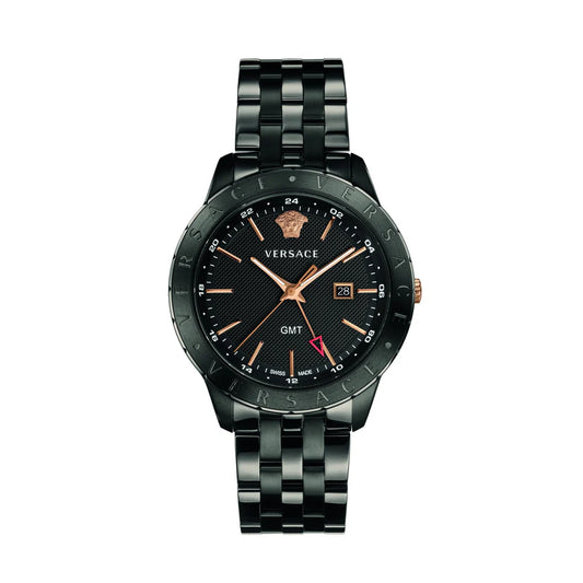 Versace Univers Quartz Black Dial Black Steel Strap Watch- VEBK00618