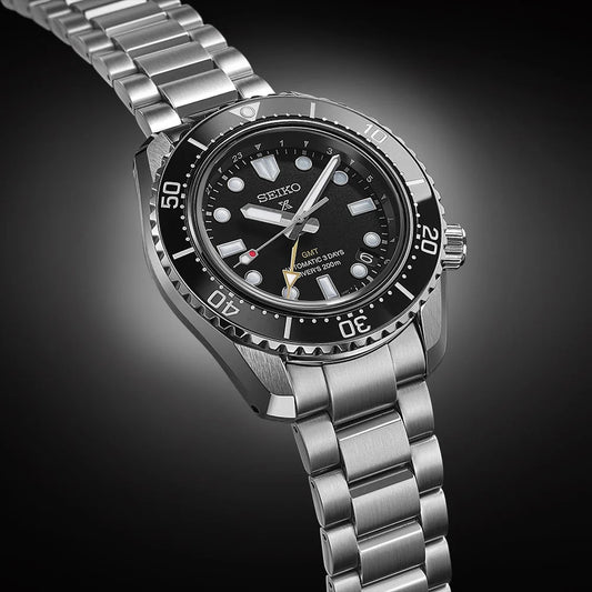 Seiko Prosprex Dark Depths GMT Automatic Black Dial Silver Steel Strap Watch- SPB383J1