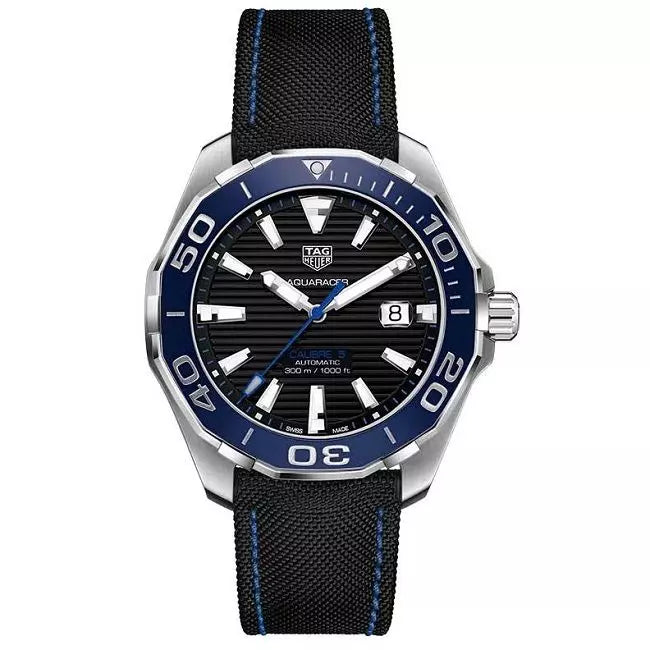 Tag Heuer Aquaracer Calibre 5 Automatic Black Dial Black Nylon Strap Watch- WAY201C.FC6395