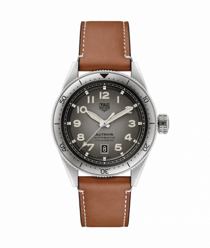 Tag Heuer Autavia Isograph Grey Dial Calfskin Brown Leather Strap Watch- WBE5111.FC8267
