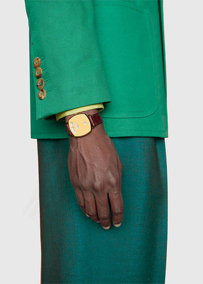 Gucci Grip Quartz Gold Dial Maroon Leather Strap Watch - YA157402